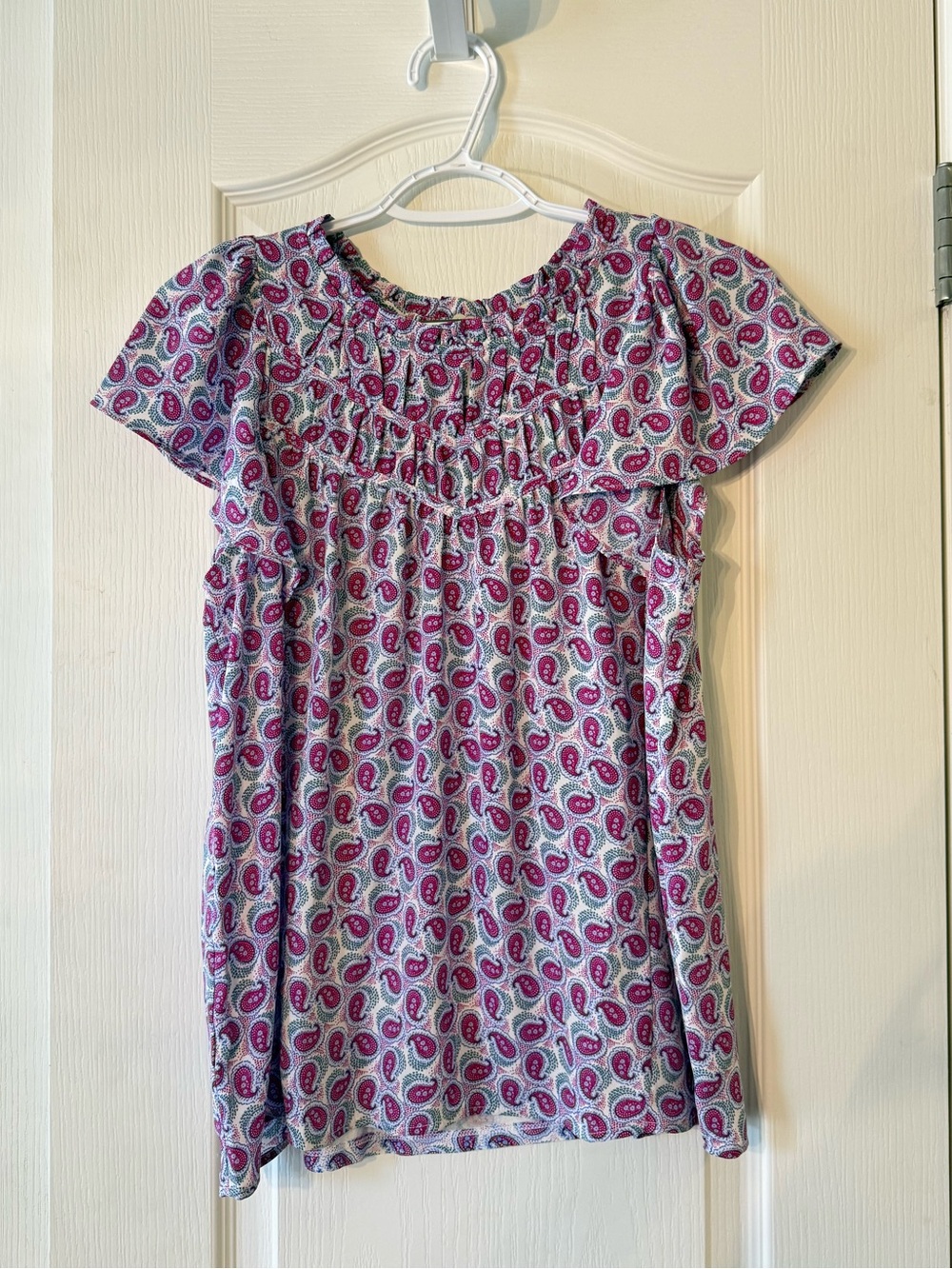 LOFT Pink Paisley Short Sleeve Blouse
